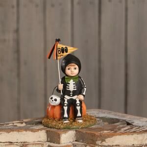 Bethany Lowe Boo To You Oliver Boy In Skeleton Costume Halloween Figurine NEW